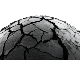 Cracked earth texture resembling a globe isolated on transparent or white background, png
