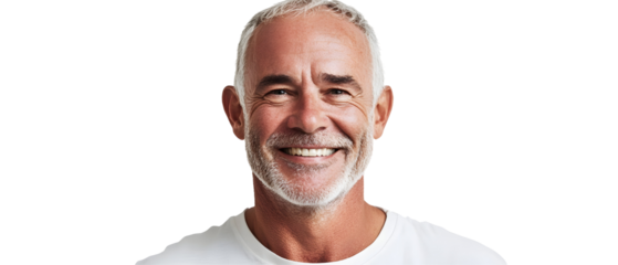 A smiling older man portrait with fine wrinkles and a kind expression, full of character. Isolated on White Background, clipping path  - 
