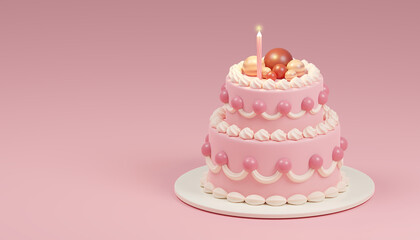 3D rendering Birthday cake with candle 