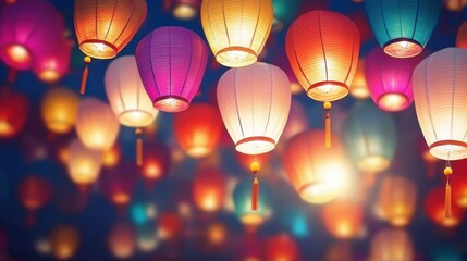 Obraz premium Traditional Chinese lanterns in authentic Asian aesthetics. Festive backdrop for the Yuanxiao Festival, celebrating with lanterns aglow.