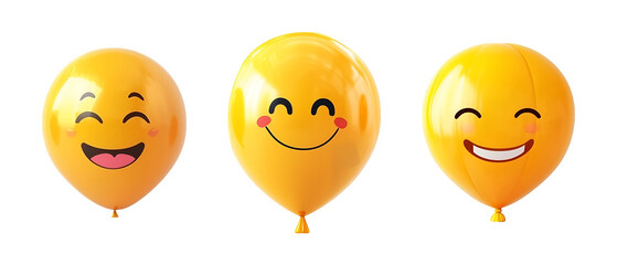 Fototapeta premium Collection set of yellow emoji balloons isolated on transparent or white background, png
