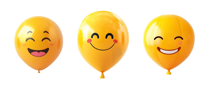 Collection set of yellow emoji balloons isolated on transparent or white background, png