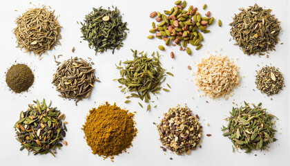 Fototapeta premium Herbal tea blend ingredients, vibrant spices and botanical elements