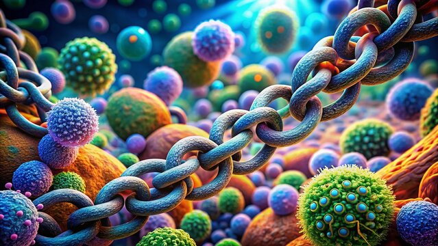 Microscopic Bacterial Chains: 1000x Magnification Drone Shot