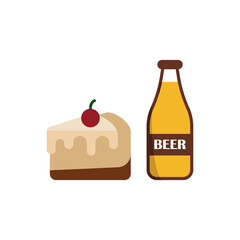 Wine bottle drink and cheesecake food icon with a sleek and minimalist flat design, featuring clean lines and a modern aesthetic, perfect for contemporary UI/UX projects and food-related branding.