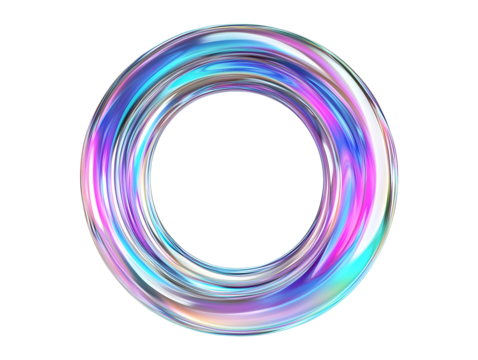Holographic circular loop design isolated on transparent or white background, png