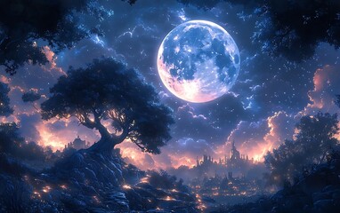 Fantasy Night Sky Mountains Digital Art