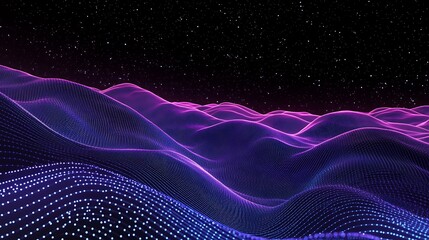 Fototapeta premium Purple dotted waves, dark night star field background
