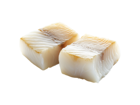 Two raw cod fillets isolated on transparent or white background, png