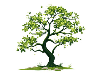 Obraz premium Spring Tree Vector Illustration, Green Tree Design, Fresh Spring Nature Art, Green Landscape, Spring Tree Clipart, Nature Vector, Tree Artwork, Eco-Friendly Spring Design