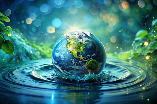 Abstract Planet Earth Water Streams Bokeh, World Water Day Illustration