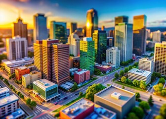 Obraz premium Miniature Business Cityscape: Tilt-Shift Background for Branding
