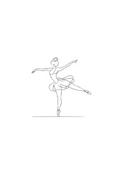 Elegant Line Art of a Graceful Ballerina in a Tutu Performing a Dance Pose
