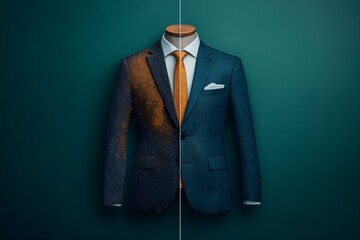 Split-Screen Comparison of Stained and Clean Suit Highlighting Premium Laundry and Dry Cleaning Services for Professional Garment Care