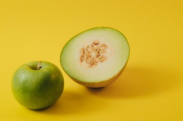 Fresh melon on background. Healthy raw food, dessert without sugar and flour. The concept of zero waste, pesticide-free and eco-friendly