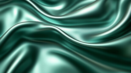 Fototapeta premium Elegant Green Satin Fabric Flowing with Smooth Waves and Shine