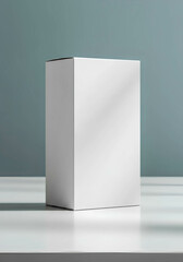 Mocap insulated white box, clean packaging in a modern design on a glossy surface on a light background of gray and white with soft hues in studio lighting.