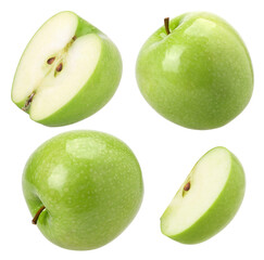 green apple (granny smith apple), half and slice isolated, transparent PNG, collection, PNG format, cut out