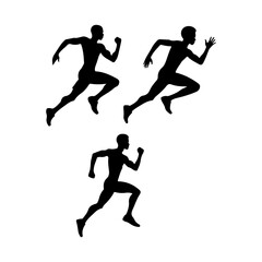 Three african boy running silhouette icon vector illustration design on white background.