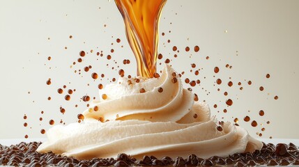 Creamy swirl with coffee splash and chocolate chips capturing the essence of dessert delight