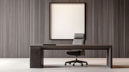 Sleek Contemporary Workspace Featuring Blank Frame Above Minimalist Desk