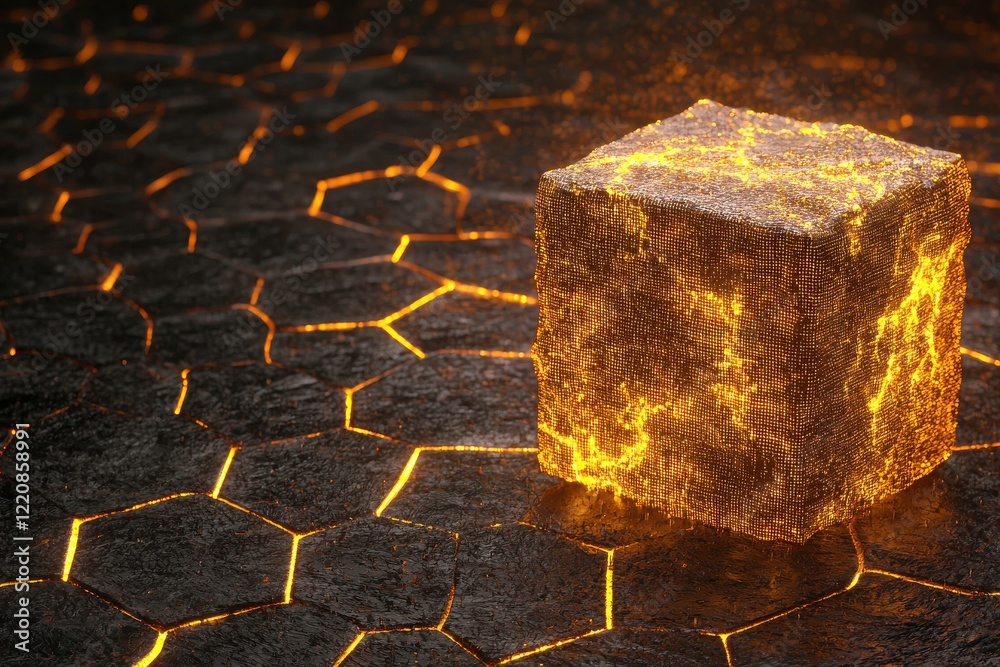 Poster Glowing Quantum Tech Concept Visualizing Data in 3D with Floating Elements