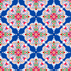 illustration of seamless floral pattern with flowers, traditional indian ornament, mandala