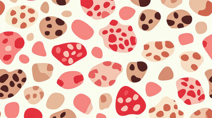 Fototapeta premium Abstract Seamless Pattern: Red, Brown, Beige Pebbles on White