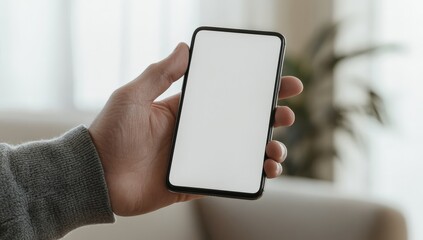 A person is currently holding a cell phone that has a white screen