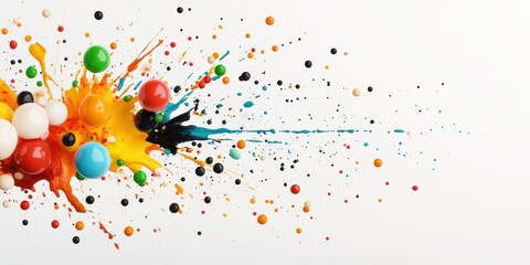 Vibrant Color Explosion with Paint Splashes and Colorful Balls