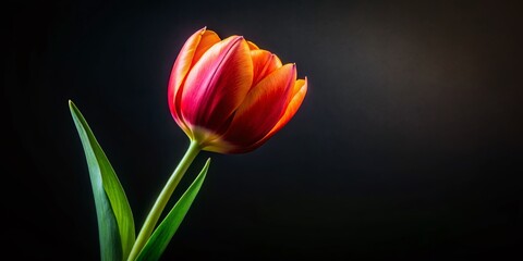 Minimalist Black Background Single Tulip Bloom Stock Photo