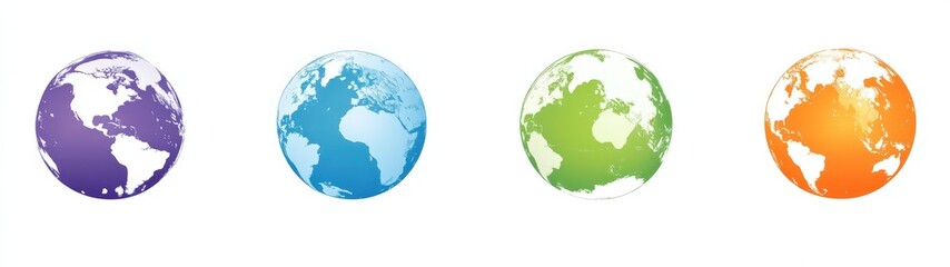 Fototapeta premium Vibrant globe icons displayed on a white background