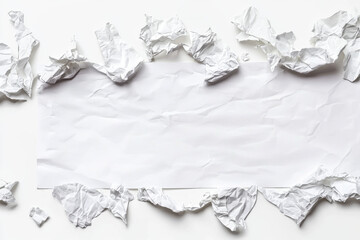 Obraz premium Crumpled paper surrounds blank sheet, creating textured frame