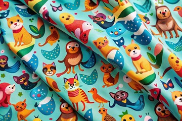 Adorable Pet Pattern Fabric, Cute Animal Print Textile for Crafts & Apparel