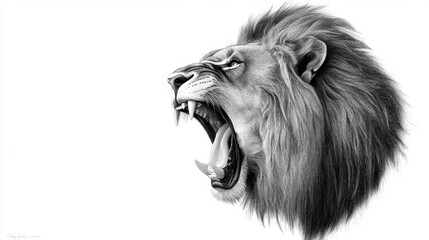 Majestic Lion Roaring in Intense Black and White Illustration Art