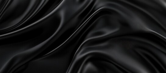 A closeup of luxurious black satin fabric on a black background