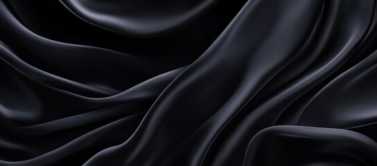 Fototapeta premium A closeup of luxurious black satin fabric on a black background