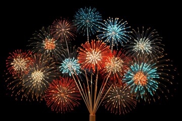 Fototapeta premium Bright and colorful fireworks exploding against a dark night sky, creating a festive and celebratory atmosphere