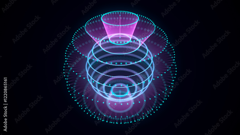 Aufkleber Abstract blue sphere with connecting dots and lines. Wireframe technology sphere with explosion effect. Big data visualization. 3d rendering.