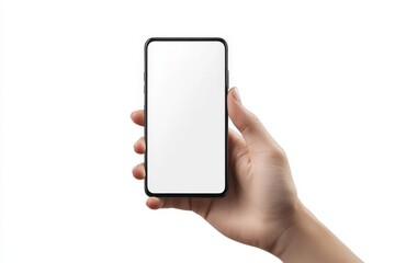 A person is currently holding a cell phone that has a white screen
