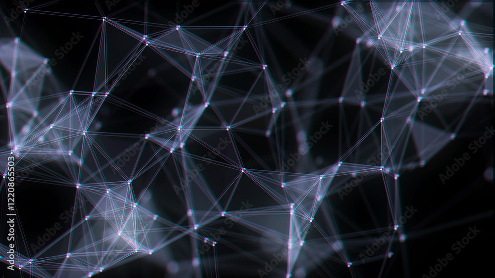 Fototapete Network connection structure with glitch effect. Blue science background. Abstract digital background. Big data visualization. 3d rendering.