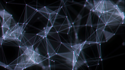 Network connection structure with glitch effect. Blue science background. Abstract digital background. Big data visualization. 3d rendering.