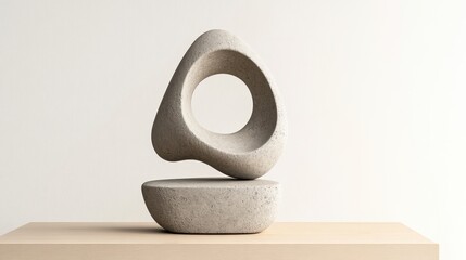 Abstract Stone Sculpture on Elegant Wood Display with Minimalist Style
