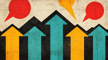 Colorful infographic design with arrows and speech bubbles representing growth