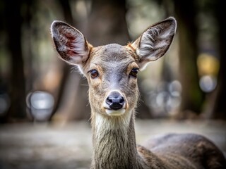 Fototapeta premium Minimalist Gray Deer at Montevideo Zoo, Uruguay - Wildlife Photography