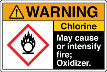 Obraz premium ANSI Z535 GHS Chemicals Label Warning Chlorine May Cause or Intensify Fire Oxidizer Horizontal Black