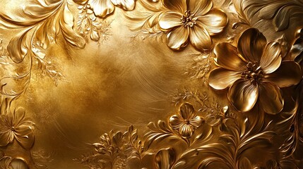 Gold Floral Wall Art: A Luxurious and Ornate Gold Floral Pattern on a Textured Background.