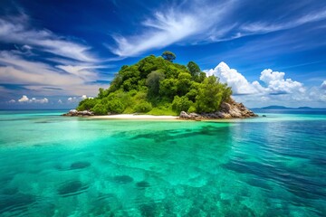 Fototapeta premium Minimalist Island Paradise: Creative Designer Background - AI Generated Stock Photo