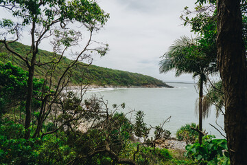 Granite bay with overcast clouds at Noosa National park, Noosa, QLD Australia