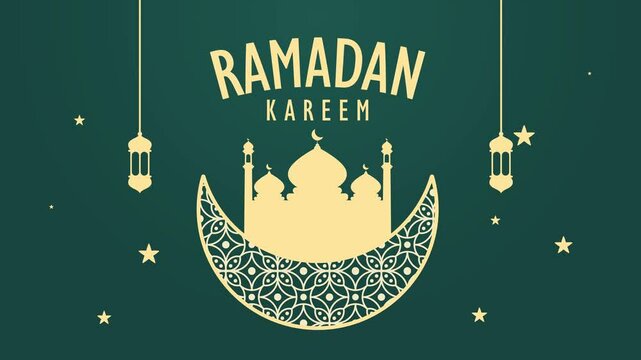ramadan greeting card blank template background animation with crescent moon and mosque fasting eid mubarok